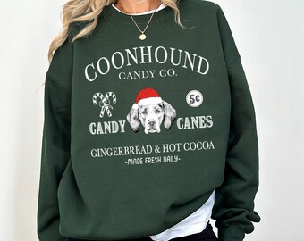 Sweat-shirt de Noël Coonhound, pull de Noël rétro père Noël, t-shirt de Noël Candy Coonhound, cadeaux Treeing Walker pour chien coonhound