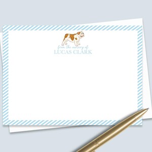 Custom Dog Baby Thank You Card featuring personalized baby name and dog breed art. Great for baby shower thank you note cards, with envelope in a baby notecard set.