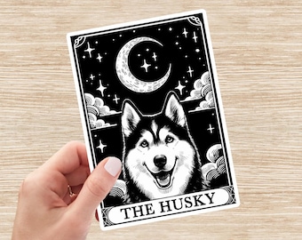 Siberian Husky Sticker, Huskies Decal, Dog Tarot Card Sticker, Dog Mom Gift, Dog Vinyl Sticker, Laptop Sticker, Water Bottle Sticker