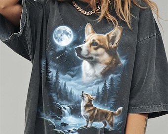 Corgi Howling to the Moon Shirt, Funny Dog Comfort Colors Halloween Tshirt, Gifts