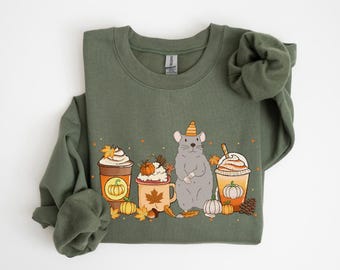 Rat Fall Sweatshirt, Cute Rat Pumpkin Sweater, Pumpkin Spice Iced Coffee Halloween Gifts, Fall Vibes Shirt, Rat Thanksgiving Shirt