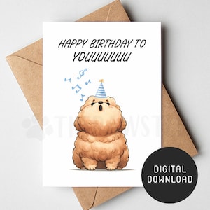 Cartão de aniversário para cachorro imprimível, cartão de feliz aniversário goldendoodle de cachorro, cartão engraçado labradoodle mãe papai digital cockapoo, presente de mãe doodle