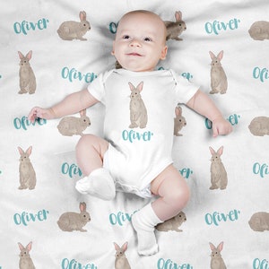 Personalized Baby Blanket, Custom Rabbit Swaddle Blanket Set, Newborn Photo Prop, Cute Bunny Baby Animal Swaddle Set for Boy, Girl