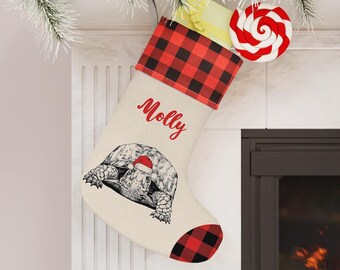 Custom Box Turtle Christmas Stocking, Personalized Family Animal Stockings, Land Turtle Christmas Gift, Decor, Girl Boy Christmas Stocking