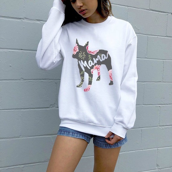 Boston Terrier Mama Sweatshirt, Dog Mom Hoodie, Floral Dog Silhouette Crewneck Sweatshirts, Dog Mom Sweater, Boston Terrier Mom Gifts