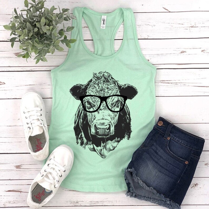 Cow Tank Top Hipster Nerdy Farm Animal Yoga Workout Tank Top Etsy