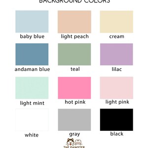 May include: A chart of 12 different background colors for digital design. The colors are: baby blue, light peach, cream, andaman blue, teal, lilac, light mint, hot pink, light pink, white, gray, and black.