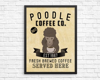 Coffee Wall Decor, Brown Poodle Kitchen Art Print, Dog Coffee Wall Art, Coffee Shop Sign, Vintage Coffee Bar Decor, Dog Kitchen Poster