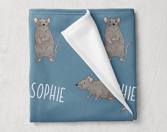 Rat Blanket, Custom Name Animal Blanket, Personalized Baby Blanket, Mouse Animal Themed Gifts, Nursery Decor, Baby Girl Boy Blanket
