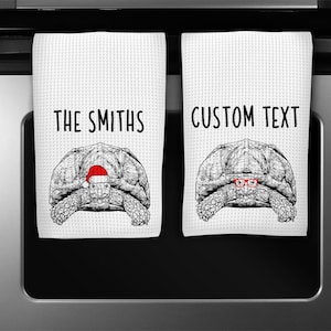 Sulcata Tortoise Kitchen Towel, Christmas Tea Towel, Funny Animal Hand Towels, Custom Waffle Weave Towel, Personalized Housewarming Gift