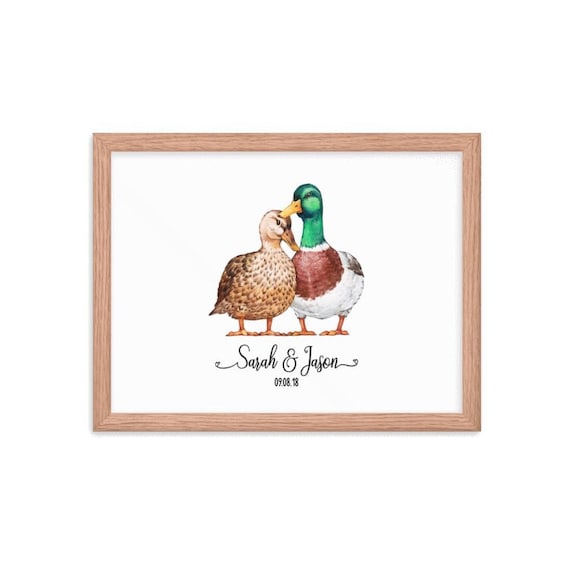 Mallard Duck Art Print, Personalized Couple Wedding Wall Decor Custom Animal Sign, Valentine Housewarming Engagement Newlywed Gift, Poster
