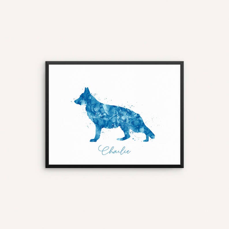 GSD Art Personalized Wall Decor Custom Name Housewarming Gift German Shepherd Watercolor Print Dog Home Decor Watercolor Dog Wall Art