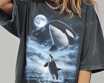 Orca Whale Howling at Moon Shirt, Funny Ocean Animal Comfort Colors Halloween Tshirt, Gifts