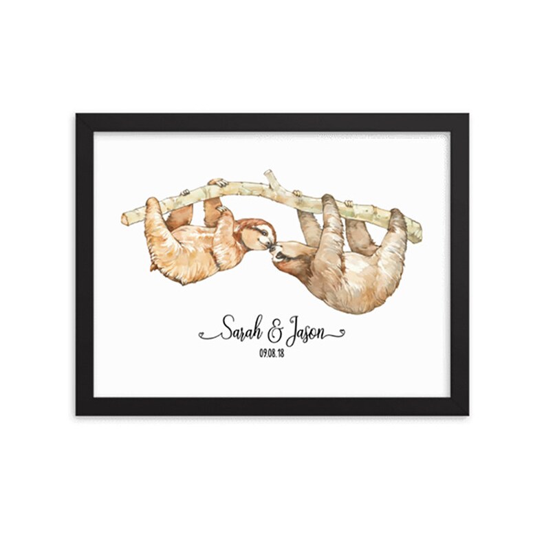 Sloth Wall Art, Custom Name Print, Personalized Couple Wedding Decor ...