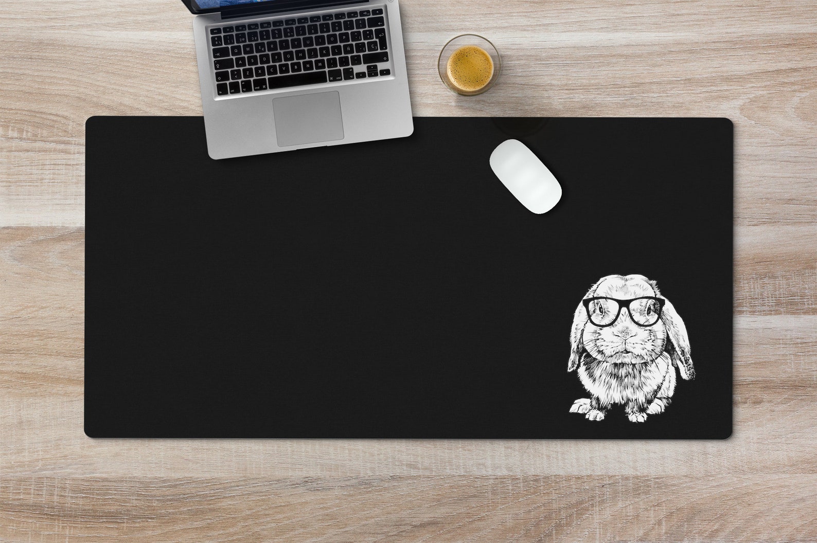 Rabbit Large Desk Mat Animal Mousepad Black Desk Pad Mouse Etsy