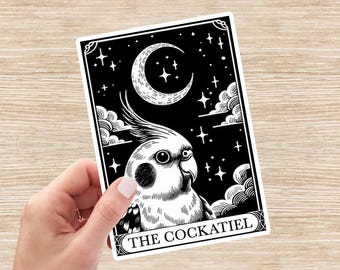 Cockatiel Sticker, Cockatiel Parrot Decal, Bird Tarot Card Sticker, Cockatiel Mom Gift, Vinyl Sticker, Laptop Sticker, Water Bottle Sticker