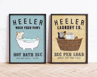 Blue Heeler Wall Decor, Red Heeler Bathroom Art, Funny Australian Cattle Dog Laundry Print, Dog Housewarming Gift, Dog Bathroom Sign Poster