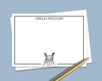 Custom Squirrel Note Cards Gift, Personalized Woodland Animal Notecard Set, Stationery, Cute Squirrel Thank You Flat Note Card Set Envelope