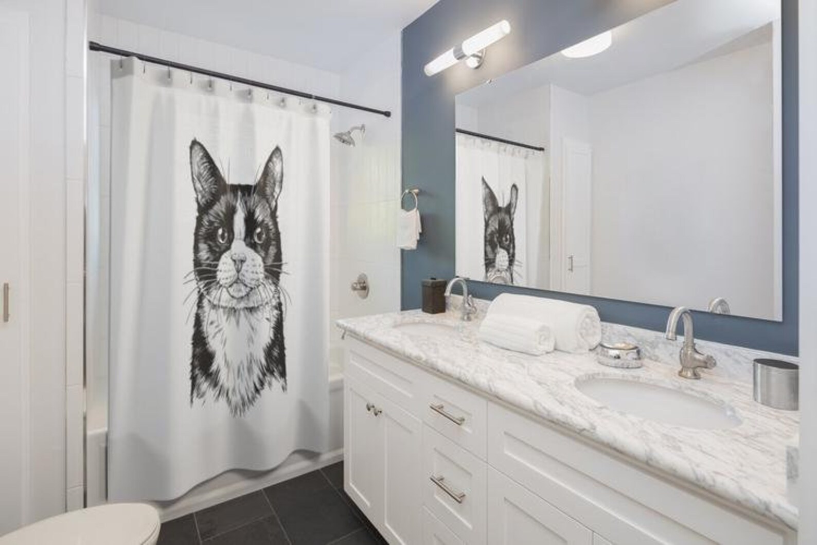 Tuxedo Cat Shower Curtain Cat Shower Curtains Set Bath Etsy