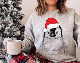 Sweat de Noël pingouin, chemise de Noël père Noël pingouin, pull de Noël animal, cadeaux de Noël pour amoureux des pingouins