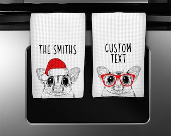 Sugar Glider Kitchen Towel, Christmas Tea Towel, Funny Animal Hand Towels, Custom Waffle Weave Towel, Personalized Housewarming Gift