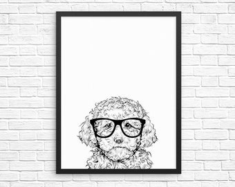 Cavapoo Wall Art, Cavadoodle Dog Portrait Print, Cavoodle Farmhouse Sign, Wall Decor, Pet Dog Nursery Decor, Poster Boy Girl Kids Room Decor