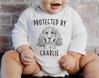 Protected by Dog Baby Bodysuit, Protected by an English Setter Baby Clothes, Dog Baby Shower Gift, Baby Announcement, Toddler Kids T Shirt