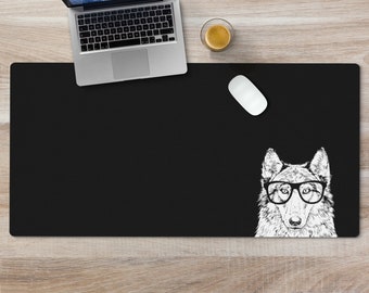 Wolf Large Desk Mat, Animal Mousepad, Black Desk Pad, Mouse Pad or Keyboard Wrist Rest, Wolf Gifts, Office Desk Decor Gift