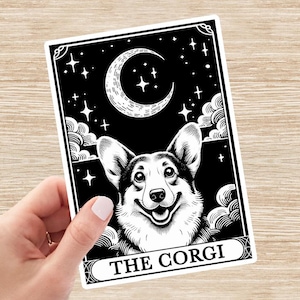 Corgi Sticker, Corgi Decal, Dog Tarot Card Sticker, Corgi Mom Gift, Dog Vinyl Sticker, Laptop Sticker, Water Bottle Sticker