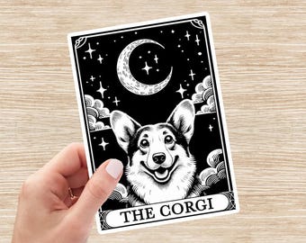 Corgi Sticker, Corgi Decal, Dog Tarot Card Sticker, Corgi Mom Gift, Dog Vinyl Sticker, Laptop Sticker, Water Bottle Sticker