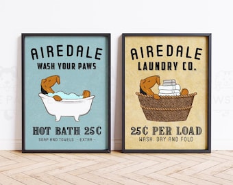 Airedale Terrier Wall Decor, Airedale Dog Bathroom Art, Funny Dog Laundry Print, Dog Housewarming Gift, Dog Bathroom Sign Poster