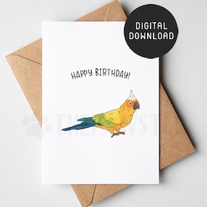 DRUCKBARE Sonnensittich Geburtstagskarte, Papagei alles Gute zum Geburtstagskarte, niedliche Geburtstagskarten für Vogelliebhaber, Sonnensittich Mama Geschenk