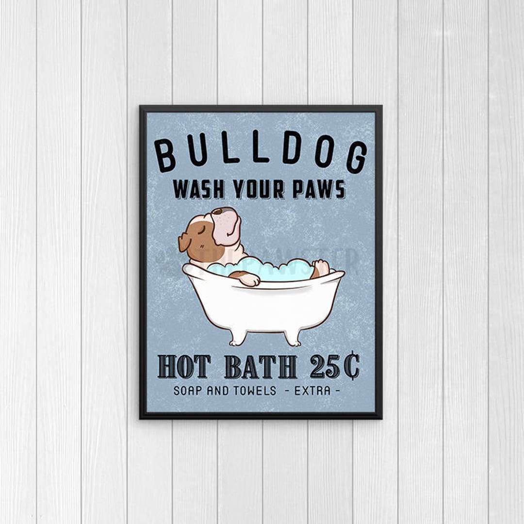 English Bulldog Bathroom Wall Decor, Dog Funny Bathroom Art Print, Wall ...