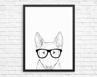 Bull Terrier Wall Art, Dog Portrait Print, Farmhouse Sign, Wall Decor, Pet Dog Nursery Decor, Poster, Boy Girl Kids Room Decor