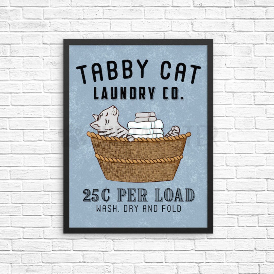 Tabby Cat Laundry Sign, Cat Laundry Room Decor, Wash Dry Fold Wall Art ...