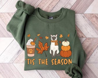 Siamese Cat Fall Sweatshirt, Tis The Season Siamese Cat Pumpkin Shirt, Fall Cat Sweater, Siamese Cat Mom, Mese Cat Halloween Gifts