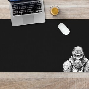 Gorilla Large Desk Mat, Animal Mousepad, Black Desk Pad, Mouse Pad or Keyboard Wrist Rest, Gorilla Gifts, Office Desk Decor Gift