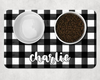 Personalized Pet Placemat, Buffalo Plaid Dog mat, Custom Pet Food Mat, Dog water bowl mat, Pet Bowl Mats, Cat Feeding Mat, New Puppy Gift