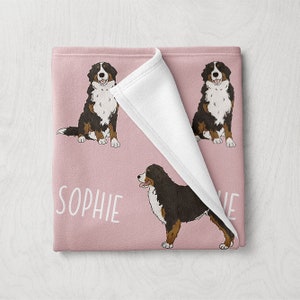 Bernese Mountain Dog Blanket, Custom Name BMD Blanket, Personalized Baby Blanket, Custom Pet Blanket, Dog Themed Gifts Baby Girl Boy Blanket