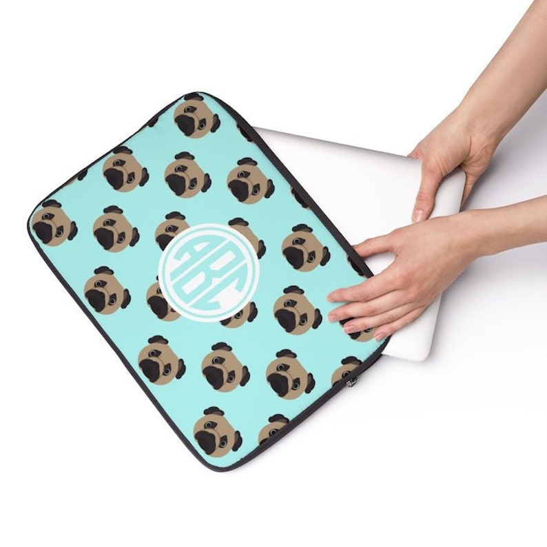 Bag 15 inch Pug Monogram Laptop Cover Dog Laptop Sleeve 13 inch Pug Laptop Sleeve Personalized Macbook Pro Case