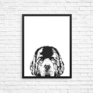 Newfie Wall Art, Newfoundland Dog Portrait Print, Farmhouse Sign, Wall Decor, Pet Dog Nursery Decor, Poster, Kids Room Decor for Boy Girl
