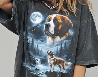 Saint Bernard Howling to the Moon Shirt, Funny Dog Comfort Colors Halloween Tshirt, Gifts
