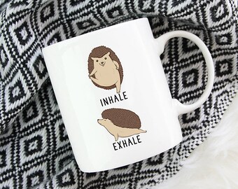 Inhale Exhale Hedgehog Coffee Mug, Hedgehog Yoga 11oz Coffee Mugs, Funny 15oz Coffee Mug, Yoga Teacher Gifts Cup, Hedgehog Mug, Yoga Gift