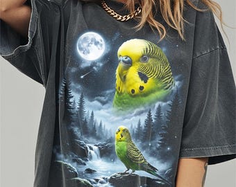 Budgie Howling at Moon Shirt, Funny Bird Comfort Colors Halloween Tshirt, Budgerigar Gifts