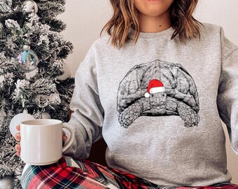 Sweat-shirt de Noël tortue sulcata, chemise de Noël tortue du Père Noël, pull de Noël pour les amoureux des animaux, cadeaux de Noël pour maman tortue