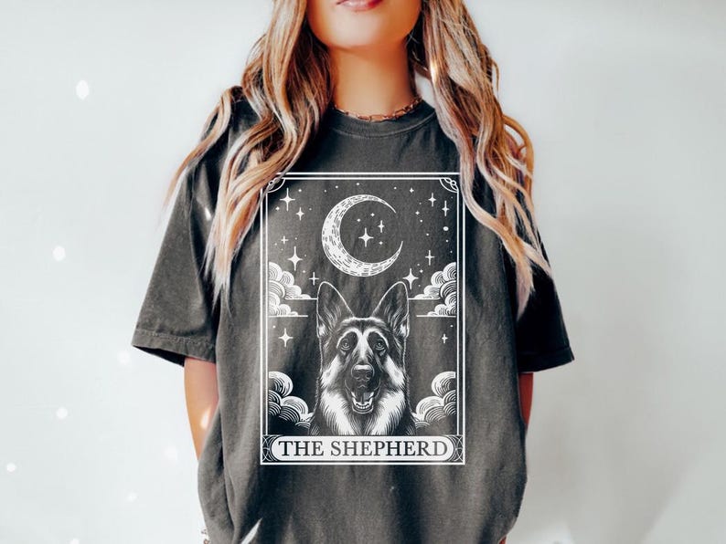 Funny and Cute Comfort Colors shirt for German Shepherd and Tarot Card lovers! This Tarot Card The German Shepherd Dog art tshirt or sweatshirt is a perfect gift for GSD Mom, Alsatian Dad and Dog Lover.