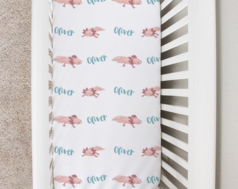 Custom Crib Sheet, Axolotl Baby Changing Table Cover, Personalized Boy Girl Baby Bedding Sheet, Axolotl Animal Newborn Baby Shower Gift
