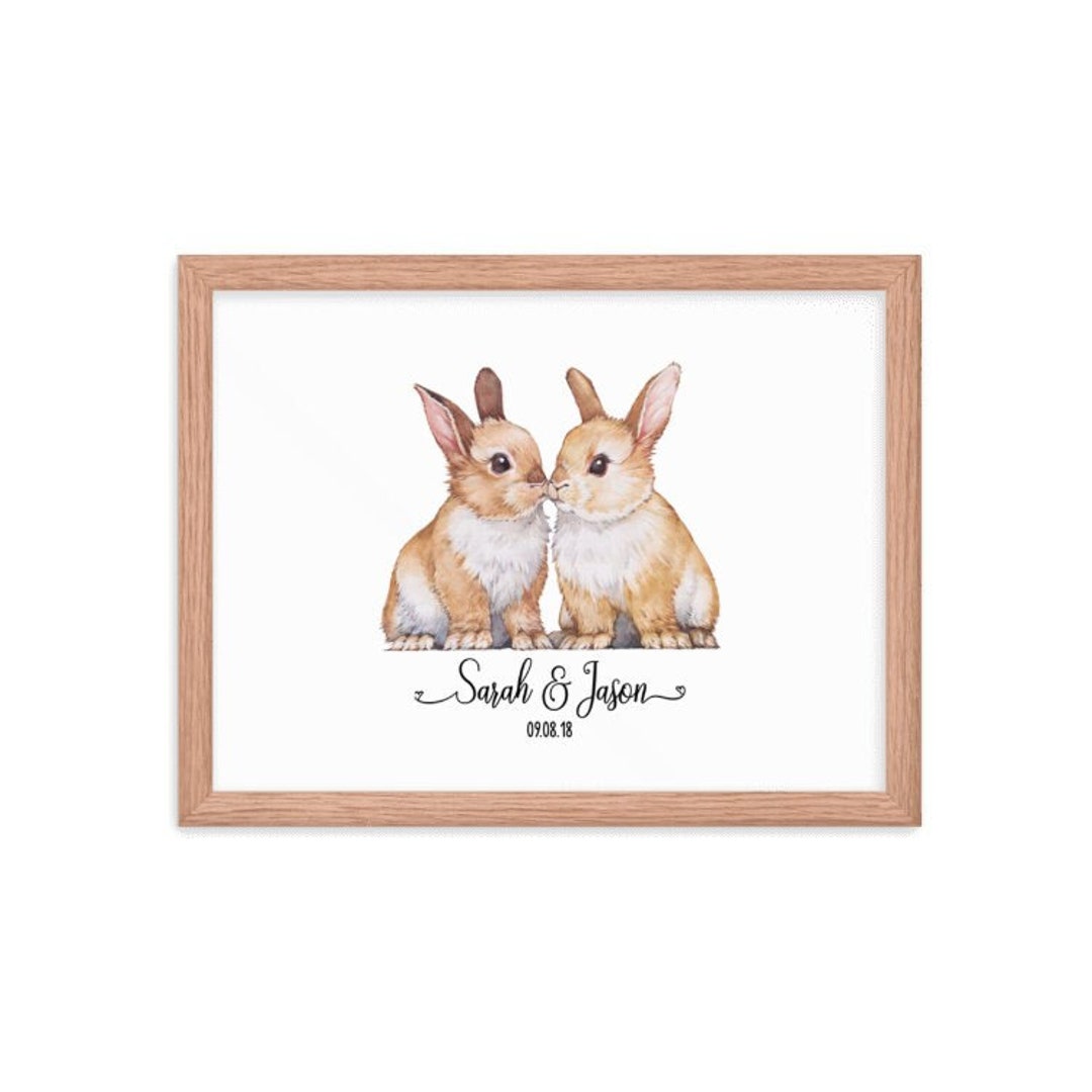 Rabbit Art Print, Personalized Bunny Couple Wedding Wall Decor Custom ...