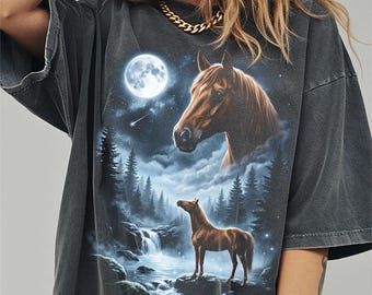 Horse Howling at Moon Shirt, Funny Farm Animal Comfort Colors Halloween Tshirt, Farmhouse Gifts