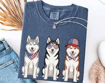 Siberian Husky 4th of July Shirt, Funny Huskies Dog US American USA Flag Tshirt, Sweatshirt, Patriotic Gifts